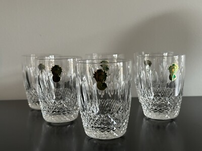 WATERFORD KRISTALL COLLEEN 9 CM HOCH, 5 UNZEN FLACHE BECHER / GLÄSER SIGNIERT 