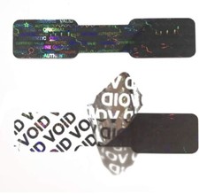 1000 DOGBONE Bright Silver Tamper Evident Void Hologram Security Labels 41