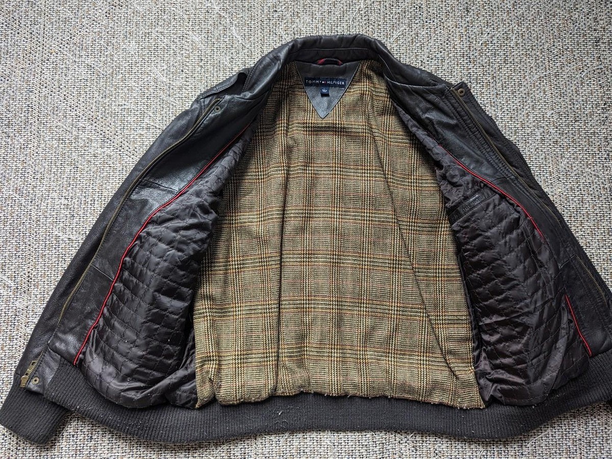 TOMMY HILFIGER leather jacket BOMBER flight L brown 44 flyers A2 