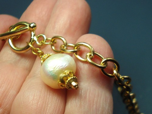 16 Zoll 12 mm Süßwasser cremige Perlen 12 mm GF Knebelverschluss GP 5x8 mm Kette Halsband - Bild 2 von 17