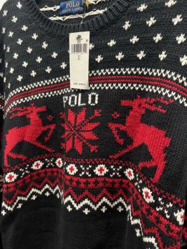 Polo Ralph Lauren Reindeer Sweater Men's Size Large Black Red - Picture 2 of 7