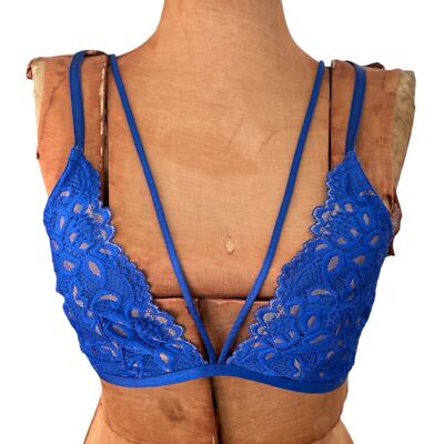 Frederick's Of Hollywood Sz M Jessica Bralette Blue Lace Sexy Comfy Unique NWT