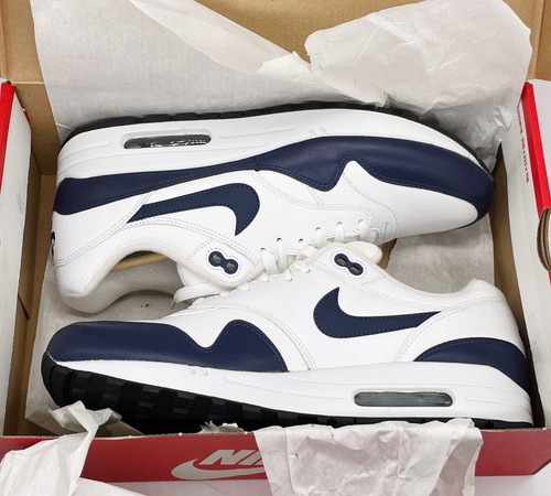 Nike Air Max 1 LTR talla 10,5 para hombre 2014 blanco azul marino 654466 101 - Imagen 10 de 13