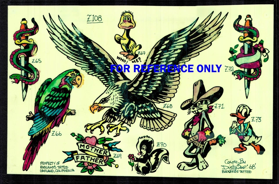 Konvolut SECHS VINTAGE farbige TATTOO Flash Badlands Tattoo Oakland CA Prints - Bild 4 von 4