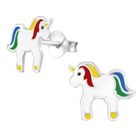 Damen MäDchen Pferd Einhorn Ohrstecker 925 Silber Ohrringe Kinder Pferde Bunt