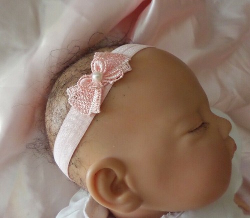 Baby Headband pink lace bow newborn - 3 months 3-6 months 6-12 months +