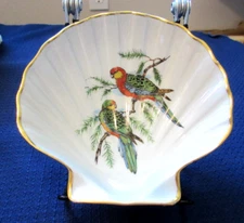 Vintage Limoges White Scalloped Trinket Dish with Colorful Birds