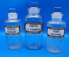 3 x Antique Chemist / Apothecary glass bottles with recessed labels