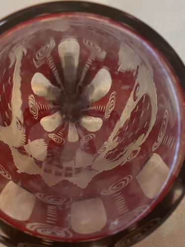 Egermann Czechoslovakia Ruby Red Cut Etched Crystal Decanter Deer Stag Castle - Picture 24 of 24