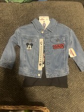 DISNEY MICKEY MOUSE Two 2 Piece Set Denim Jacket Black Tee Size 3T