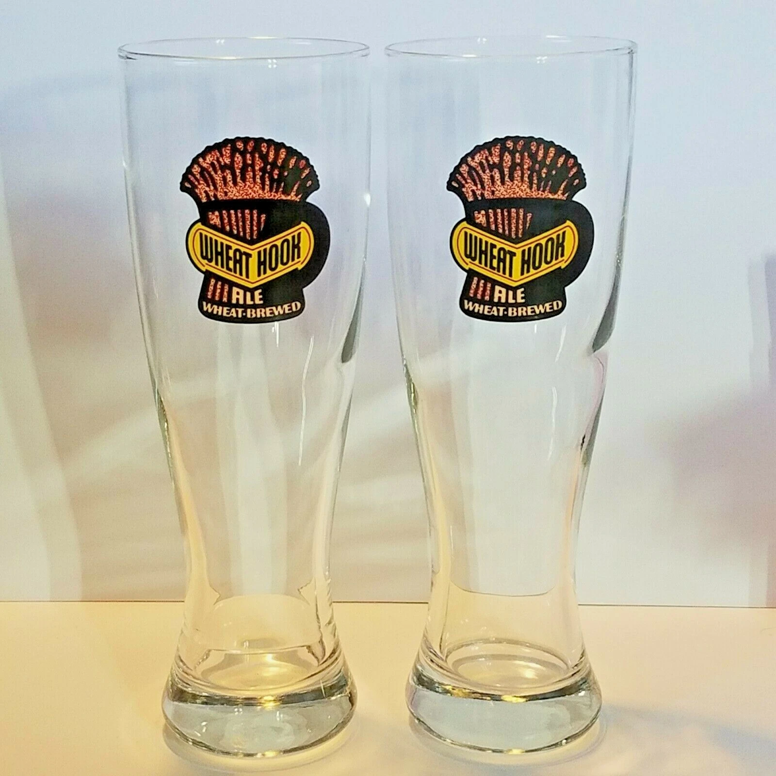 Lot of 2 Wheat Hook Ale Beer Glasses Wheat Brewed 12 oz 8 1 4"