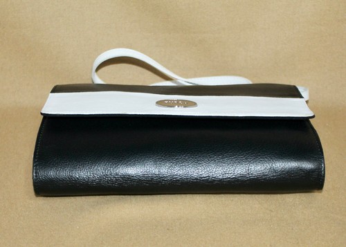 FURLA Black Off White Leather Small Convertible Flap Crossbody Clutch Purse - Picture 9 of 9
