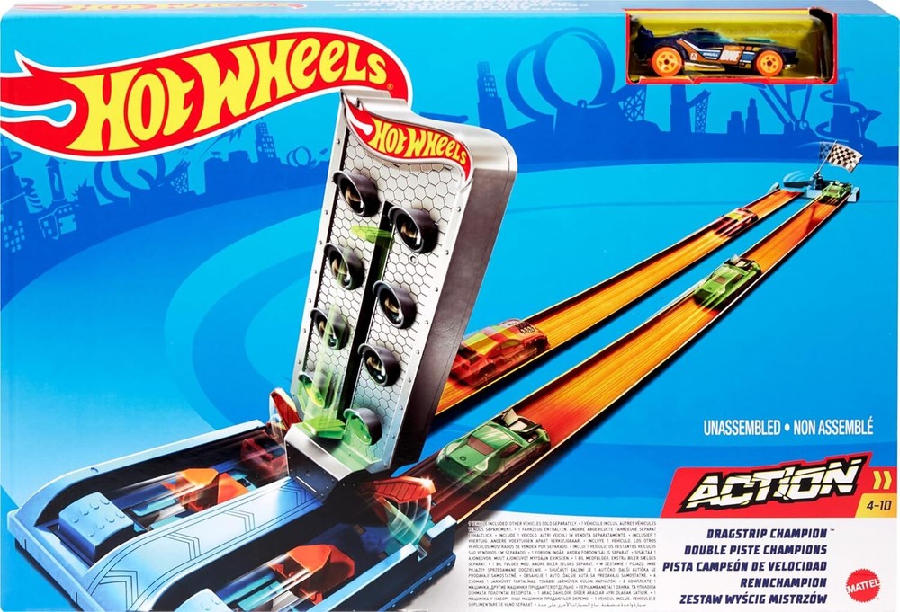 Hot Wheels 1:64 Drag Strip Champion Track Set with Head-to-Head Racing Action