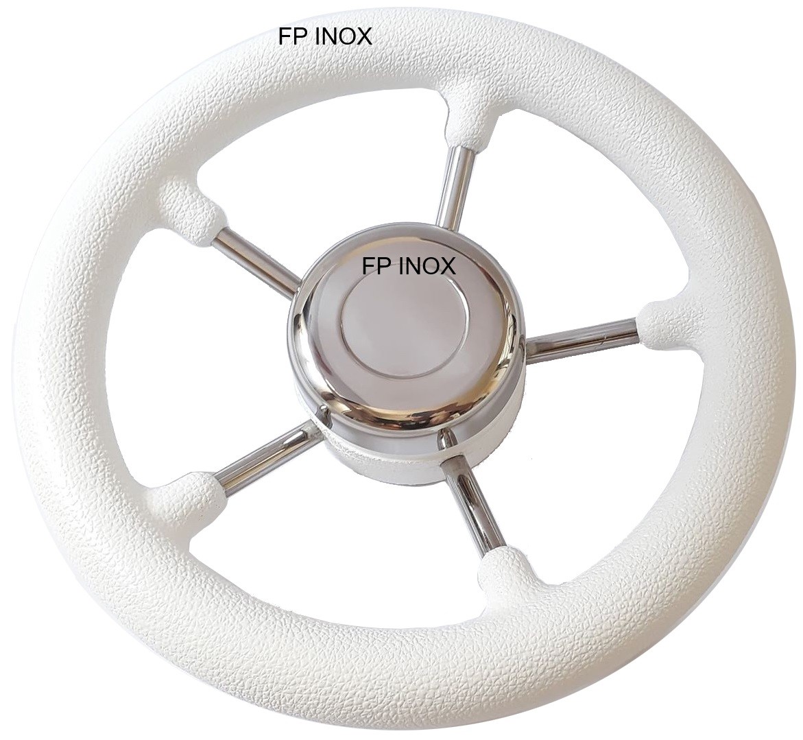 Volant de bateau 280mm blanc avec branches inox et moyeu universel haute finition