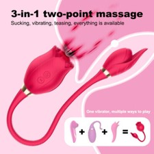 2 in 1 Rose Clit Sucking G-spot Vibrator Dildo Bullet Massager Sex Toy for Women