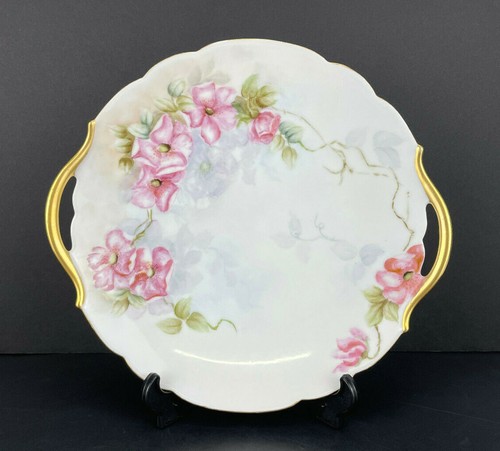 Vintage P und P Limoges rosa Rosen 11-1/4" Teller mit Griffen! - Bild 1 von 6