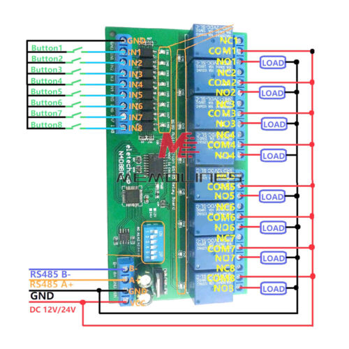 DC 12V 24V 8 CH DIN35 C45 DIN Rail Box UART RS485 Relay Module Modbus RTU Switch - Picture 10 of 16
