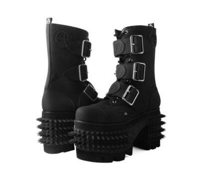 TUK T.U.K. Black Anarchic 3 Buckle HellRaiser Boots Spiked
