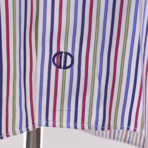 David Donahue Mens Shirt 17.5 34/35 Multicolor Striped 100% Cotton Trim - Picture 4 of 8