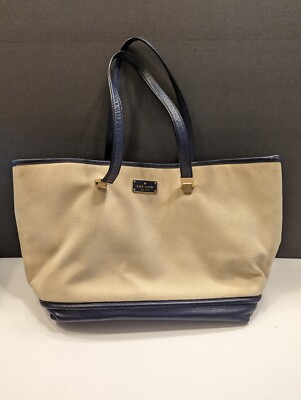 Kate Spade New York Natural & French Navy Oliver Street Canvas Tote