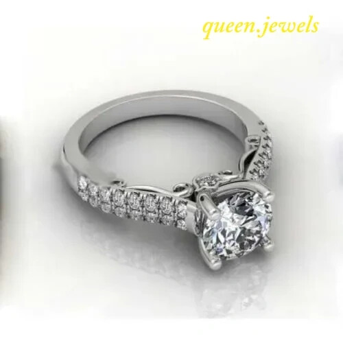 Laborgefertigter 1,85 kt Rundschliff Diamant 14 K Weißgold FN Verlobungsring Ehering - Bild 4 von 5