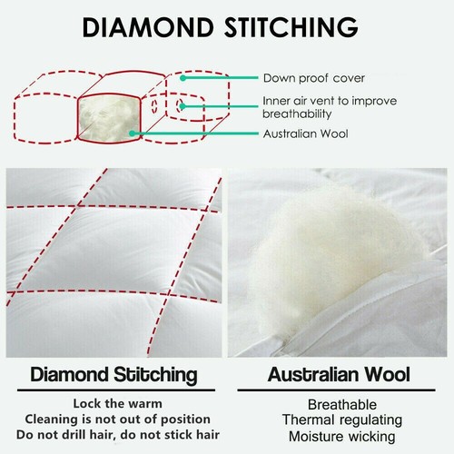 350/500/700GSM Luxury Winter Summer Aus Merino Wool Quilt Duvet Doona All Size - Picture 7 of 12