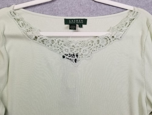 NEU LAUREN Ralph Lauren Top Damen Große L Grün 3/4 Arm U-Boot-Ausschnitt Durchsichtig - Bild 2 von 12