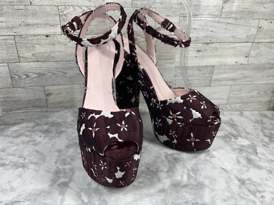 Giamba Paris Heels Women 10M Shoes Red Peep Toe Block Platform Ankle Strap Pumps