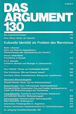 DAS ARGUMENT 130 Kulturelle Identität Als Problem Des Marxismus - Zeitschrift fü