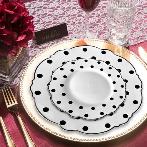 Disposable Plastic Round Dots Blossom Dinner Salad Plates - Fancy Dinnerware - Picture 8 of 27
