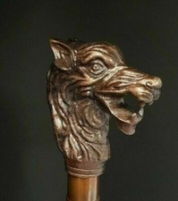 BLACK ANTIQUE WOLF NEBULA HEAD HANDLE WALKING STICK WOODEN CANE HANDLE ONLY