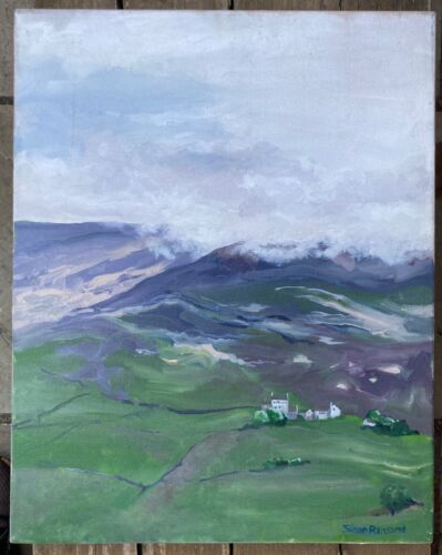 Simon Ransome Original Vintage Ölgemälde, Häuser zwischen Bergen Landschaft - Bild 2 von 9