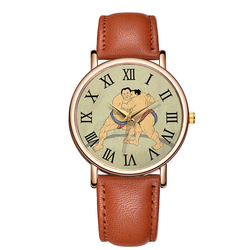 Watch Fashion Brown Quartz Watch Japanese Sumo Casual Men's and Women's Watches - Picture 2 of 17