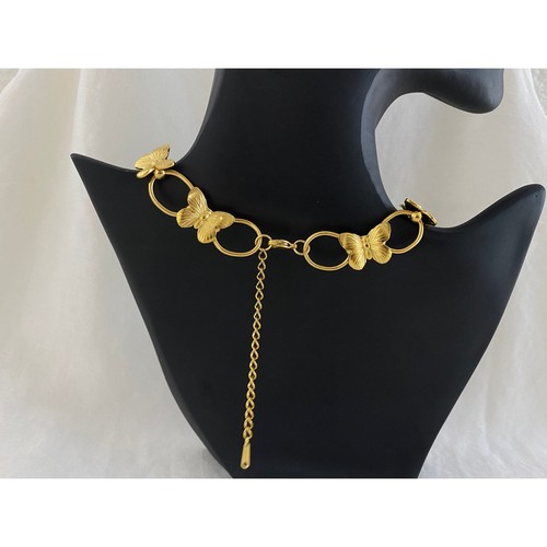 ANABELLA Chunky Butterfly 18K Gold Plated Stainless Steel Choker Necklace - Picture 3 of 9