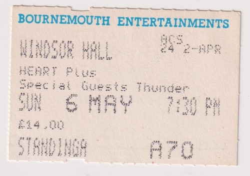 Heart Ticket Stub 1990 BIC Bournemouth - Picture 1 of 2