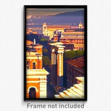 Pixel Art Poster - Distant Roman Architecture (8 Bit Video Game Print)
