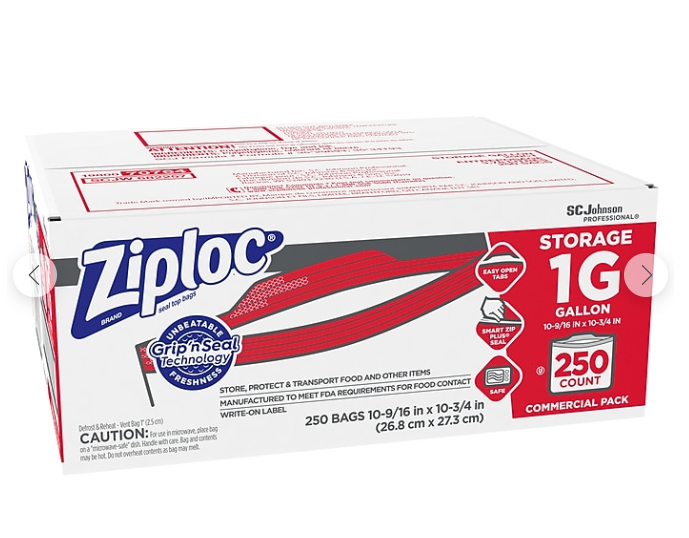 Ziploc Storage Bags, Gallon, 250 Bags/Carton Damaged Box(682257
