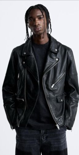 GENUINE LEATHER BIKER MEN SIZE ( M ) ZARA 5833/412