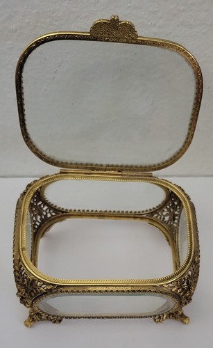 Vintage Hollywood Regency Gold and Glass Jewelry Casket As/Is - Picture 2 of 7