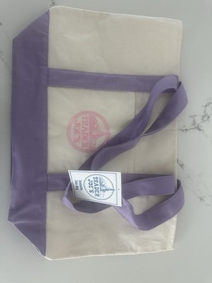 Trader Joe's Foldable Reusable Shopping Bag Canvas Beige Purple