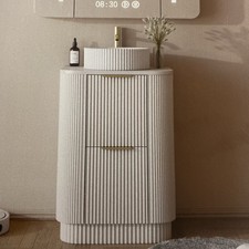 600 Mm Fluted Vanity Unit Basin Tap Creamy White Colour waterproof Art Deco