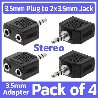 4 Pack 3.5mm Plug to 2x 3.5mm Jack Y-Splitter  1/8'' AUX Stereo Adapter PC TV