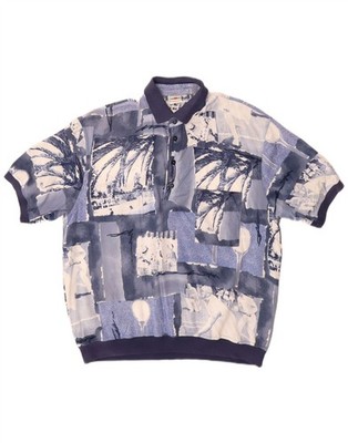 MANGO Herren Kurzarm Pullover Shirt Large Blau Patchwork AS03