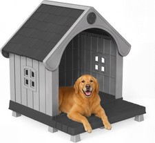Large Dog House Outdoor Indoor, Sturdy Plastic Waterproof Doghouse with Air