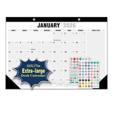 Desk Calendar 2026-2027 - 22" x 17", With 3 sticker, 22"x17", Black