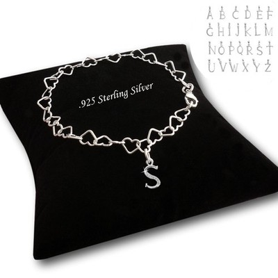 Sterling Silber Armband mit Buchstaben Anhänger für Damen, Mädchen, Herz Kette, CZ