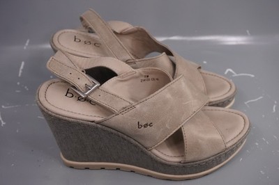 B.O.C Womens Grey Leather Open Toe Wedge Heel Slingback Sandals Size 7 M