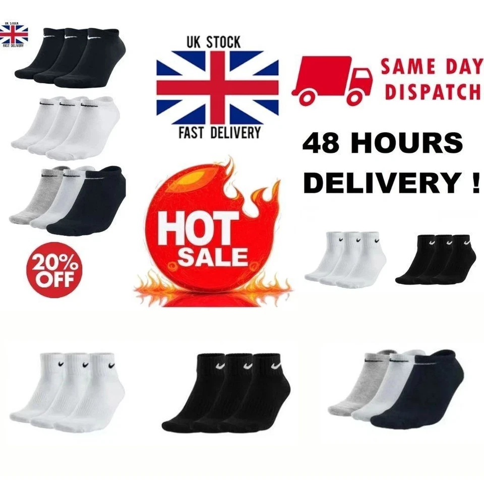 ESELLERTREE For Nike socks Everyday Cushioned Crew Socks Unisex Sports Gym Training Socks UK