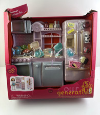 Our Generation Gourmet Kitchen Set Silver Hot Pink Furniture 3 Damaged Box