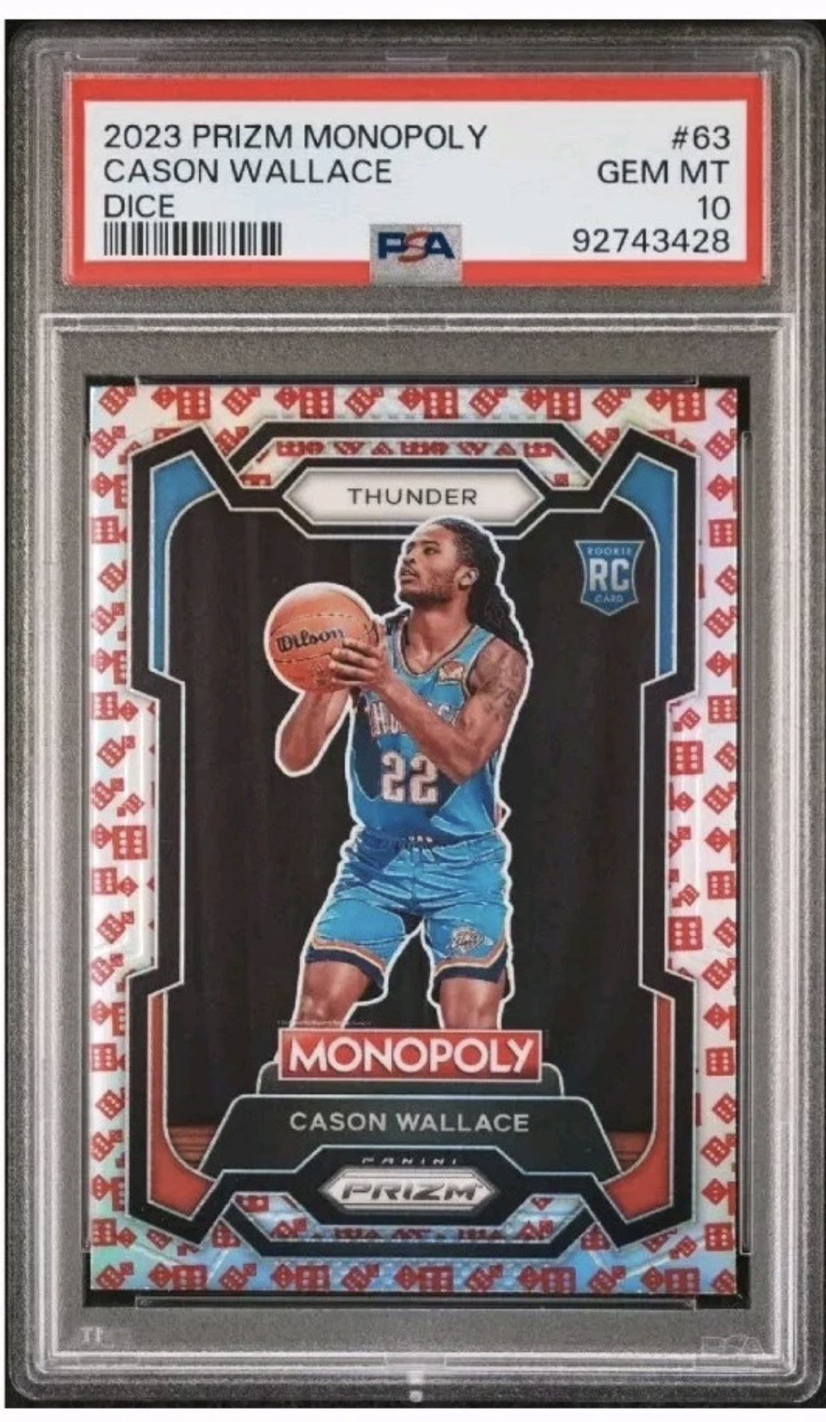 2023-24 Panini Prizm Monopoly Cason Wallace Red Dice Psa 10 Pop 3 Rookie Thunder
